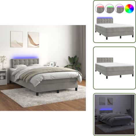 Cama de terciopelo - vidaXL Cama box spring colchón y LED terciopelo gris claro 120x200 cm - Cama con cabecero ajustable