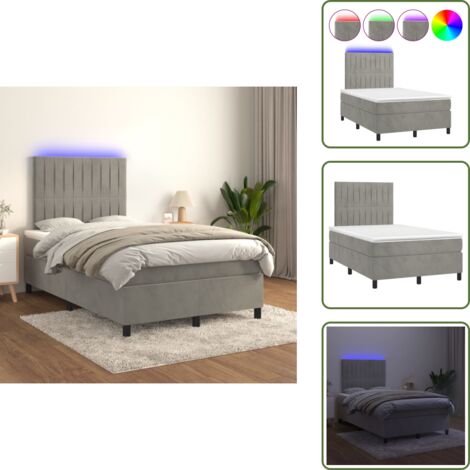Cama de terciopelo - vidaXL Cama box spring colchón y LED terciopelo gris claro 120x200 cm - Cama con muelles ensacados