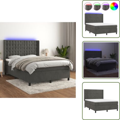 Cama de terciopelo - vidaXL Cama box spring colchón y LED terciopelo gris oscuro 140x190 cm - Cama con cabecero ajustable
