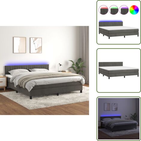 Cama de terciopelo - vidaXL Cama box spring colchón y LED terciopelo gris oscuro 160x200 cm - Cama de muelles ensacados