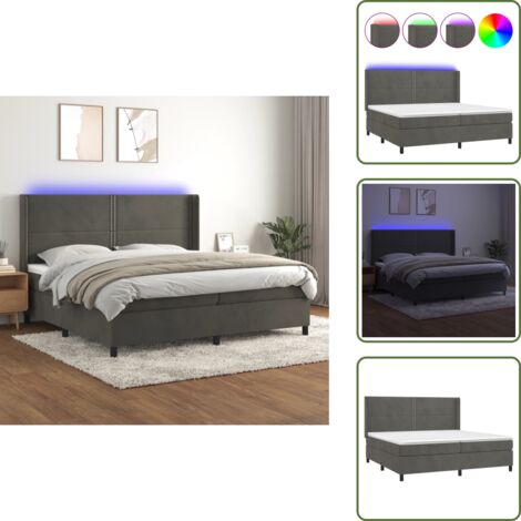 Cama de terciopelo - vidaXL Cama box spring colchón y LED terciopelo gris oscuro 200x200 cm - Cama con cabecero ajustable