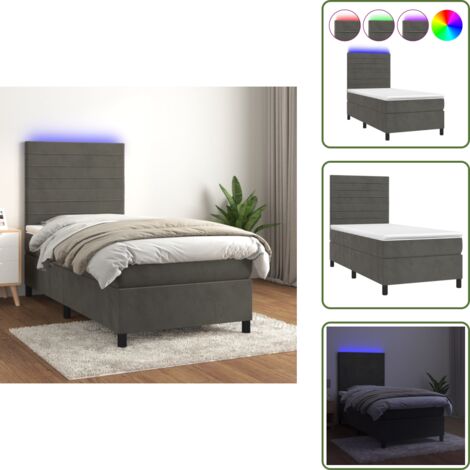 Cama de terciopelo - vidaXL Cama box spring colchón y LED terciopelo gris oscuro 80x200 cm - Cama de muelles ensacados
