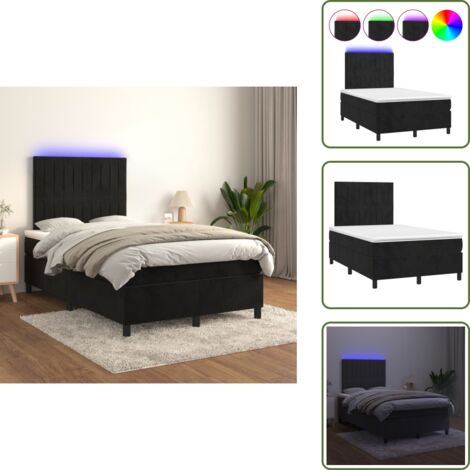 Cama de terciopelo - vidaXL Cama box spring colchón y LED terciopelo negro 120x200 cm - Cama de muelles ensacados