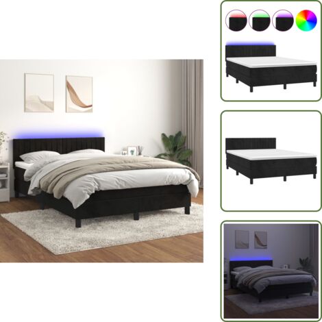 Cama de terciopelo - vidaXL Cama box spring colchón y LED terciopelo negro 140x190 cm - Cama con cabecero ajustable