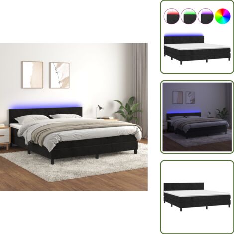 Cama de terciopelo - vidaXL Cama box spring colchón y LED terciopelo negro 160x200 cm - Cama con cabecero ajustable