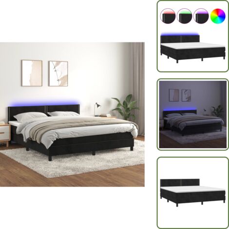 Cama de terciopelo - vidaXL Cama box spring colchón y LED terciopelo negro 160x200 cm - Cama con cabecero ajustable