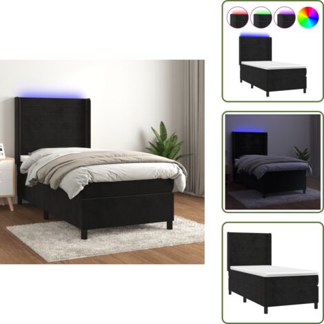 Cama de terciopelo - vidaXL Cama box spring colchón y LED terciopelo negro 90x190 cm - Cama con cabecero ajustable