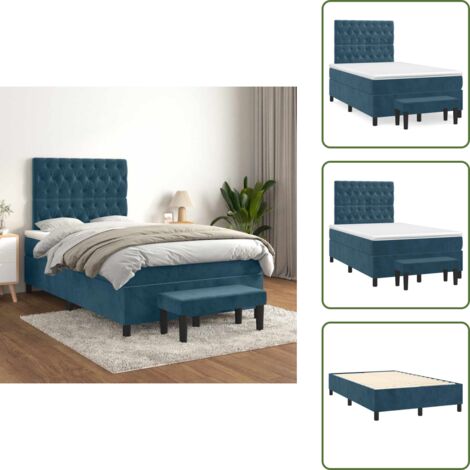 Cama de terciopelo - vidaXL Cama box spring con colchón terciopelo azul oscuro 120x200 cm - Cama de espaldas