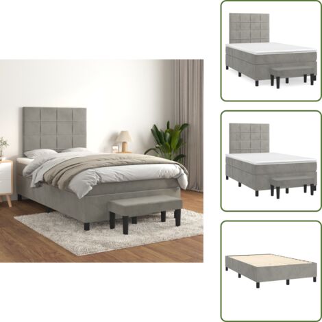 Cama de terciopelo - vidaXL Cama box spring con colchón terciopelo gris claro 120x200 cm - Cama con soporte medio