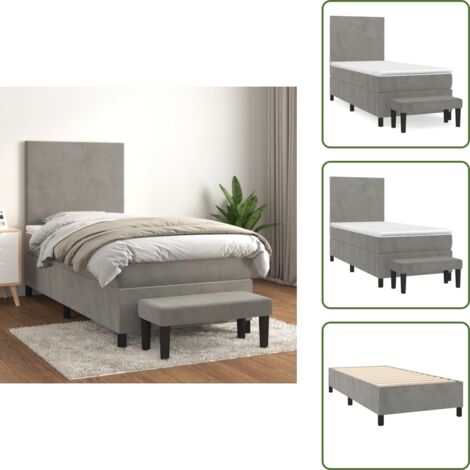 Cama de terciopelo - vidaXL Cama box spring con colchón terciopelo gris claro 90x190 cm - Cama con soporte medio
