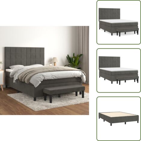 Cama de terciopelo - vidaXL Cama box spring con colchón terciopelo gris oscuro 140x200 cm - Cama con banco