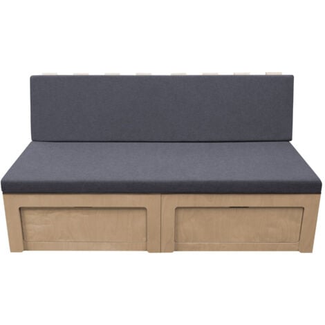 MONSTER-SHOP Cama Deslizante Cámper Furgoneta Autocaravana Cojines Banco Extraíble Vivaro Movano Sprinter VW T4 T5 T6 Transit Almacenaje Debajo Asiento Redes Almacenamiento Portavasos Colchón y Fundas Lavables