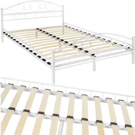 TECTAKE Cama doble "Art" para dormitorio con estructura de acero y somier incluido - somier para cama de matrimonio, cama metálica para colchón doble, base de cama con cabecero y pies - 200 x 140 cm