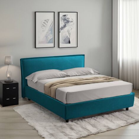 Cama Doble Brunate, Colchón Incluido, Hecho en Italia, Azul