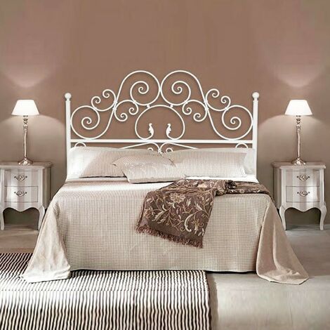 Cama doble con cabecero de hierro blanco con contenedor 170x202xh.135 cm