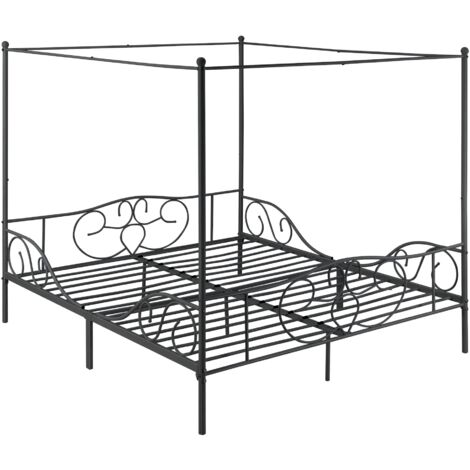 Cama doble con dosel de metal macizo de láminas metálicas 180 x 200 cm 030005288