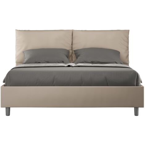 Cama doble container 160x190 cabecero con cojines Antea M  Color: Beige - Versión: Con caja de almacenaje