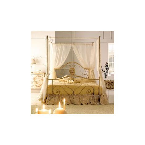 Cama doble de hierro con dosel marfil LORY 170x208x h210 cm