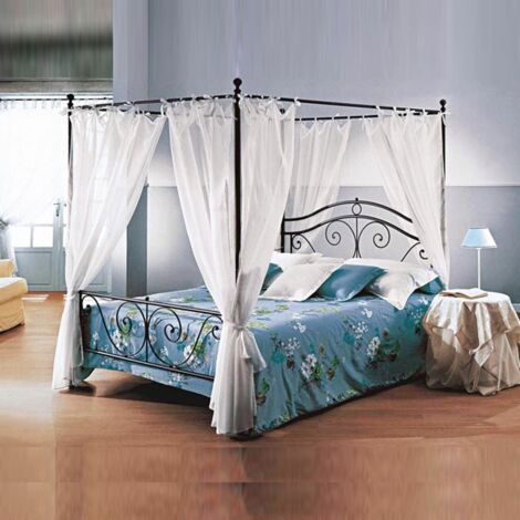 Cama doble de hierro con dosel negro