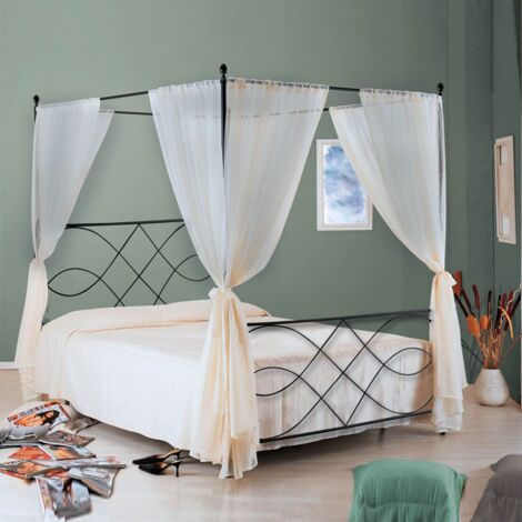 Cama doble de hierro con dosel SOSPIRO Negro 166x208x h210cm