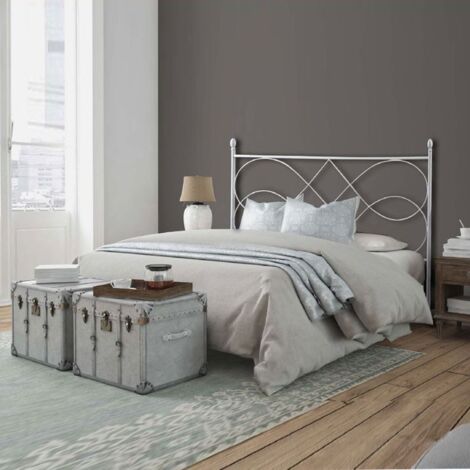 Cama doble de hierro con estructura de cama de hierro SOSPIRO Blanco 166x203x h128 cm