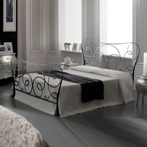 Cama doble de hierro con reposapiés ARCADIA negro 192x210x h130cm