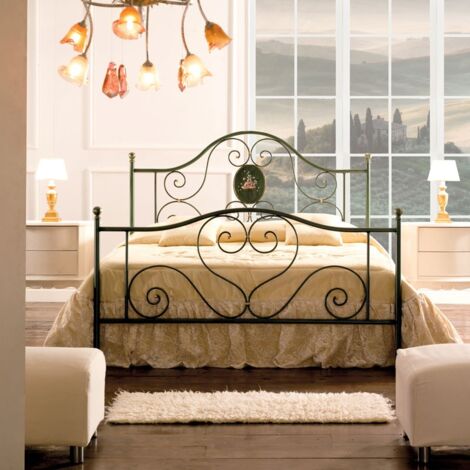 Cama doble de hierro con reposapiés LORY verde 170x208x h130 cm
