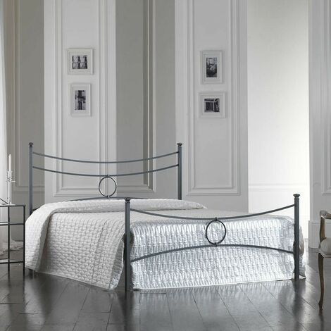 Cama doble de hierro con reposapiés negro CONCA 166x208x h117 cm