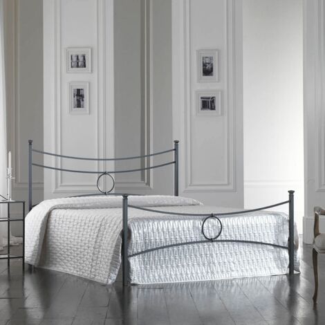 Cama doble de hierro con reposapiés negro CONCA 166x208x h117 cm