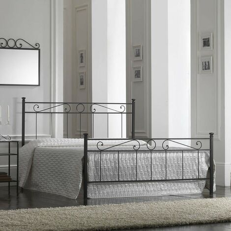 Cama doble de hierro con reposapiés Negro TEVERE 166x208x h117 cm