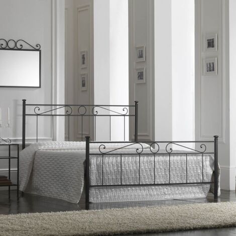 Cama doble de hierro con reposapiés Negro TEVERE 166x208x h117 cm
