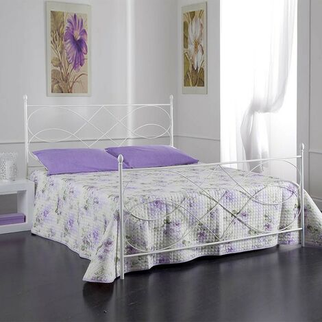 Cama doble de hierro con reposapiés SOSPIRO Blanco 166x208x h128 cm