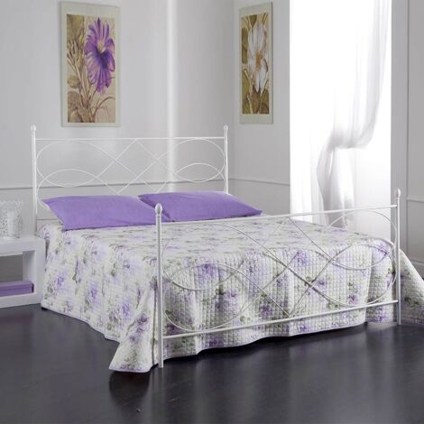 Cama doble de hierro con reposapiés SOSPIRO Blanco 166x208x h128 cm