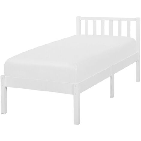 Cama doble de madera de pino blanca 90 x 200 cm con listones estilo escandinavo