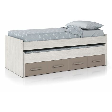 Cama doble juvenil Ares - Blanco Alpes - Basalto