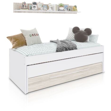 Cama doble juvenil con estante Nuit Blanco Artik (Blanco Mate) – Blanco Velho (ancho) x 65cm (alto)