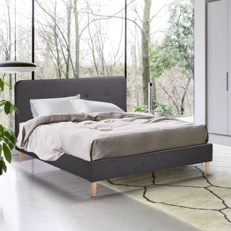 

Llb Living Life Bed - Cama doble matrimonial Tejido nórdico de madera con red 160x190 Friborg King | Color: Gris Oscuro