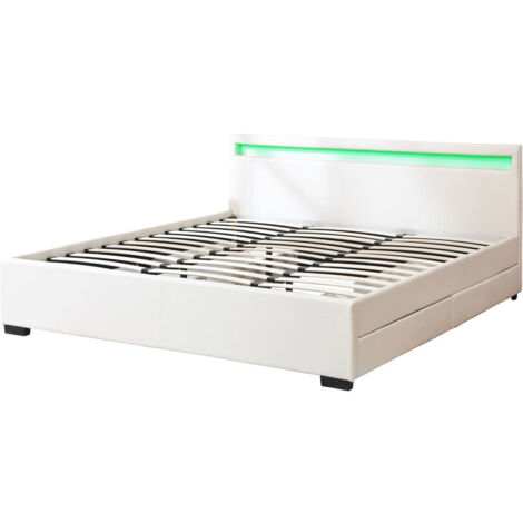 Cama doble "Nico" - LED - 180 x 200 cm - Blanco