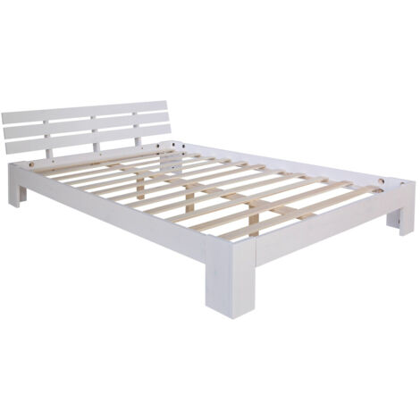Cama doble para 2 personas con somier de láminas de madera blanca 160x 200cm LIT06160
