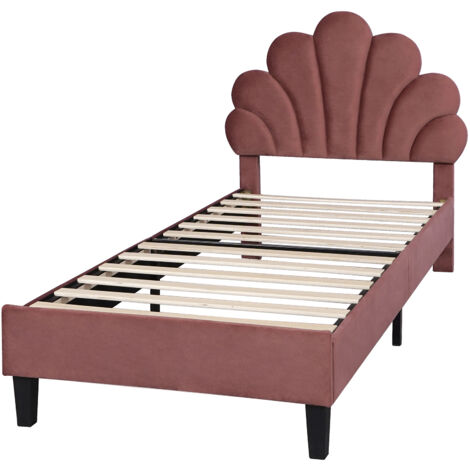 Cama doble roja de 90 x 200 cm, con somier de láminas de terciopelo y cabecero floral, ideal para adolescentes y adultos (colchón no incluido).