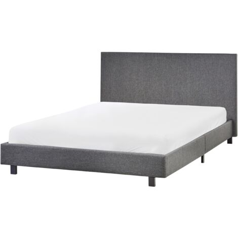Cama doble tapizada 140 x 200 cm con somier y cabecero gris Albi