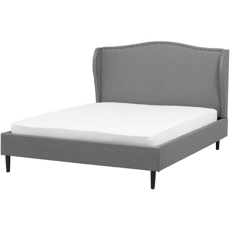 Cama doble tapizada gris 140 x 200 cm con somier y cabecero estilo glamour Colmar - Gris