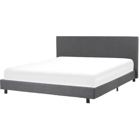 BELIANI Cama doble tapizada gris 180 x 200 cm con somier y cabecero Albi