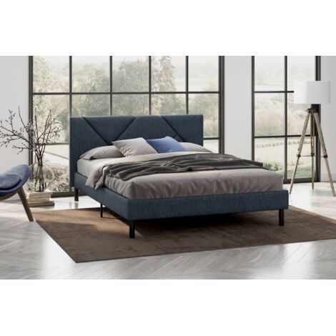 Cama doble Tirino, somier para dormitorio, ropa de cama por habitación, soporte de colchón, apto para colchón de 160x200 cm, color azul