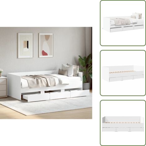 Cama doble - vidaXL Sofá cama con cajones sin colchón blanco 90x190 cm - Cama con cajones con ruedas