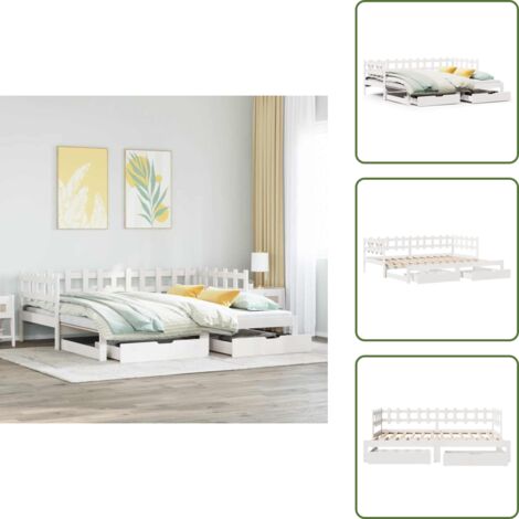 Cama doble - vidaXL Sofá cama nido con cajones sin colchón blanco 80x200 cm - Almacenamiento