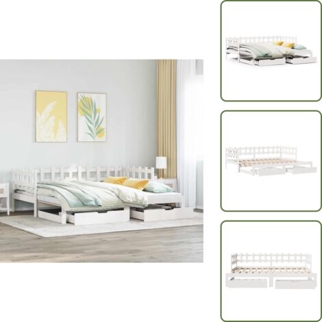 Cama doble - vidaXL Sofá cama nido con cajones sin colchón blanco 90x190 cm - Sofá cama con colchón