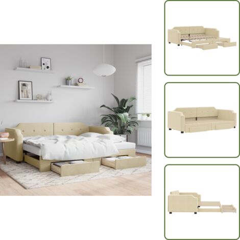 Cama doble - vidaXL Sofá cama nido con cajones tela color crema 100x200 cm - Almacenamiento
