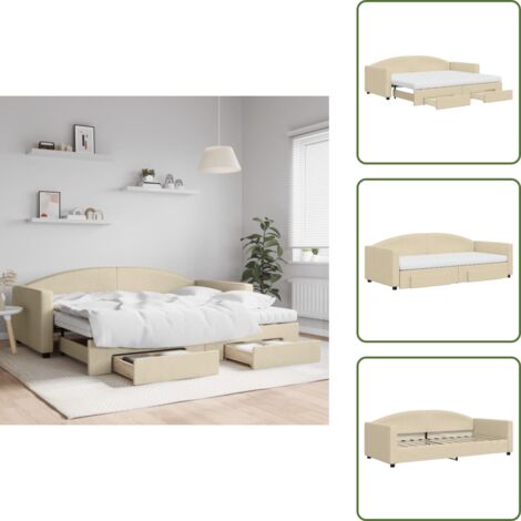 Cama doble - vidaXL Sofá cama nido con cajones tela color crema 90x200 cm - Almacenamiento