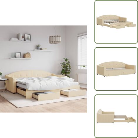 Cama doble - vidaXL Sofá cama nido con cajones tela color crema 90x200 cm - Almacenamiento